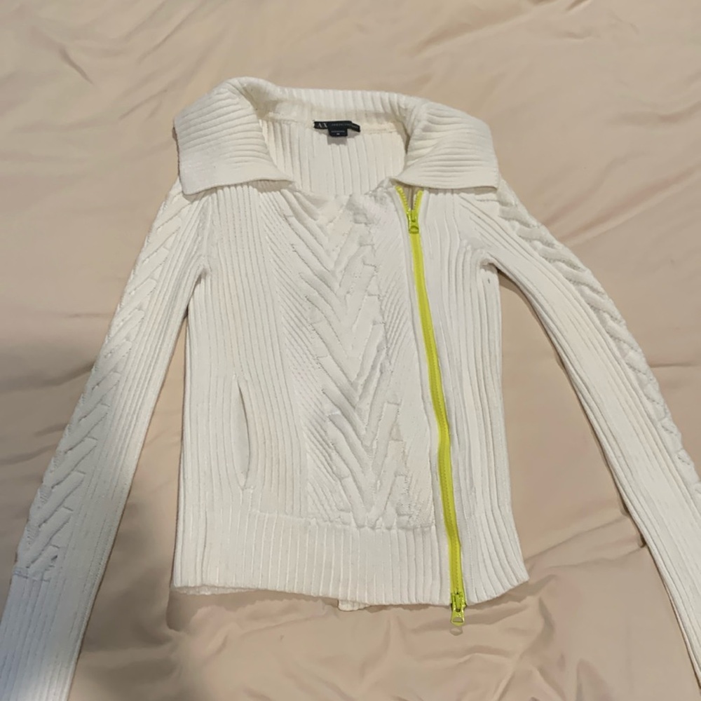 Armani exchange white sweater zip up